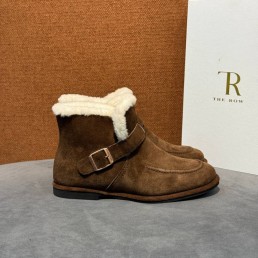 Женские замшевые ботинки с мехом The Row коричневые с пряжкой 2026