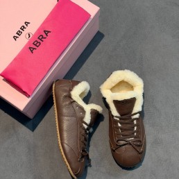 Женские кожаные кроссовки Abra коричневые с мехом 2026
