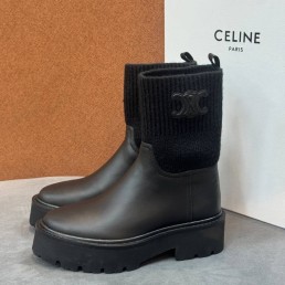 Женские кожаные ботинки Celine черные с трикотажной частью 2026