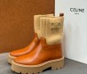 Женские кожаные ботинки Celine коричневые с трикотажной частью 2026