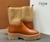 Женские кожаные ботинки Celine коричневые с трикотажной частью 2026