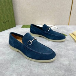 Мужские замшевые лоферы Gucci синие с пряжкой 2026