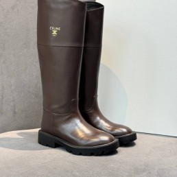 Женские кожаные сапоги Celine темно-коричневые 2026