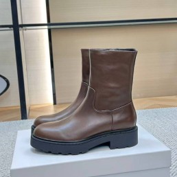 Женские кожаные ботинки The Row коричневые с массивной подошвой 2026