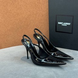 Женские кожаные туфли Saint Laurent черные лакированные каблук 10 см 2026