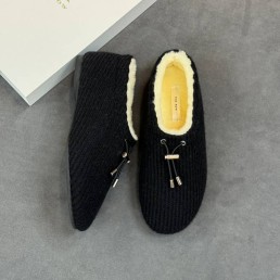 Женские текстильные лоферы The Row черные с мехом 2026