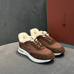 Женские комбинированные кроссовки Loro Piana коричневые с мехом 2026