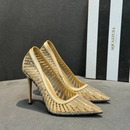 Женские комбинированные туфли лодочки Aquazzura Firenze бежевые со стразами 2026