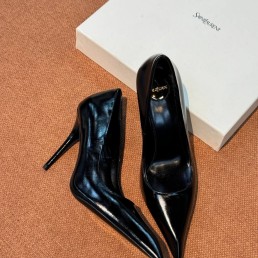 Женские кожаные туфли лодочки Saint Laurent черные лакированные каблук 10 см 2026