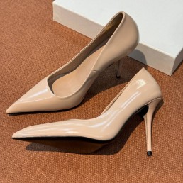 Женские кожаные туфли лодочки Saint Laurent бежевые лакированные каблук 10 см 2026