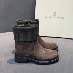 Женские замшевые ботинки Brunello Cucinelli коричневые с манжетом 2026