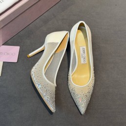 Женские комбинированные туфли лодочки Jimmi Choo белые со стразами каблук 8,5 см 2026