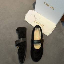 Женские замшевые балетки Christian Dior черные с мехом 2026