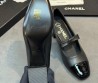 Женские кожаные туфли Chanel черные с лакированным носом каблук 5 см 2026