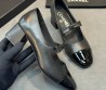 Женские кожаные туфли Chanel черные с лакированным носом каблук 5 см 2026