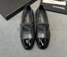 Женские кожаные балетки Chanel черные с лакированным носом 2026
