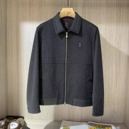 Мужская шерстяная куртка на молнии Brunello Cucinelli темно-серая 2026