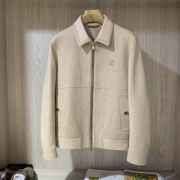 Мужская шерстяная куртка на молнии Brunello Cucinelli бежевая 2026