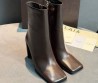 Женские кожаные ботильоны Alaia коричневые с квадратным носом каблук 10 см