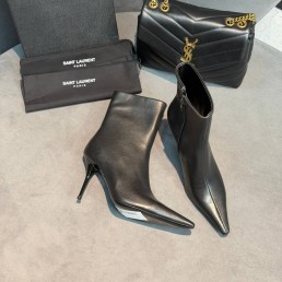Женские кожаные ботильоны Saint Laurent черные с острым носком каблук 9 см 2026