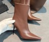 Женские кожаные ботильоны Saint Laurent коричневые с острым носком каблук 9 см 2026