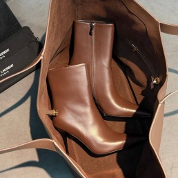 Женские кожаные ботильоны Saint Laurent коричневые с острым носком каблук 9 см 2026