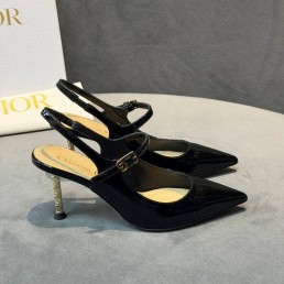 Женские кожаные туфли Christian Dior черные лакированные с золотым каблуком 8 см 2026