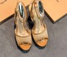 Женские комбинированные босоножки Gianvito Rossi Rania Platform Sandal бежевые со стразами каблук 11,5 см 2026