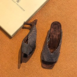 Женские комбинированные мюли Brunello Cucinelli темно-серые каблук 5,5 см 2026