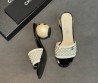 Женские кожаные мюли Chanel белые с черным каблук 7 см 2026