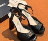 Женские кожаные босоножки Chanel на танкетке черные каблук 12 см 2026