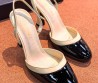 Женские кожаные туфли Chanel бежевые с черным лакированным носом каблук 8,5 см 2026