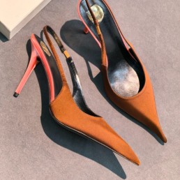 Женские атласные туфли Saint Laurent коричневые 2026