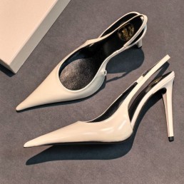 Женские кожаные лакированные туфли Saint Laurent белые 2026