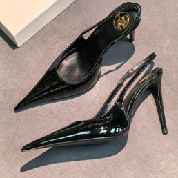 Женские кожаные лакированные туфли Saint Laurent черные 2026