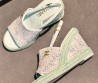 Женские комбинированные босоножки Chanel голубые на платформе 10 см 2026