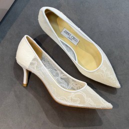 Женские текстильные туфли Jimmy Choo белые кружевные каблук 7,5 см 2026