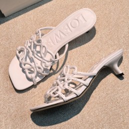 Женские кожаные мюли Loewe белые каблук 5 см 2026