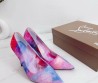 Женские кожаные туфли с камушками Christian Louboutin розовые с голубым каблук 10 см 2026