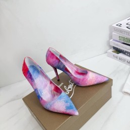Женские кожаные туфли с камушками Christian Louboutin розовые с голубым каблук 10 см 2026