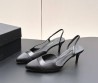 Женские кожаные туфли Chanel черные с атласным носом каблук 6 см 2026