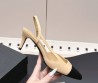 Женские кожаные туфли Chanel бежевые с черным атласным носом каблук 6 см 2026