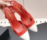 Женские кожаные туфли Chanel красные с белым носом каблук 6 см 2026