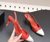 Женские кожаные туфли Chanel красные с белым носом каблук 6 см 2026