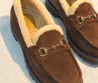 Женские замшевые лоферы Gucci коричневые с мехом 2026