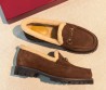 Женские замшевые лоферы Gucci коричневые с мехом 2026