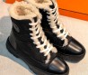 Женские текстильные ботинки Hermes с мехом черные с кожаным носом 2026