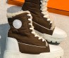 Женские текстильные ботинки Hermes с мехом коричневые с белым кожаным носом 2026