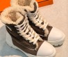 Женские текстильные ботинки Hermes с мехом коричневые с белым кожаным носом 2026