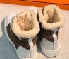 Женские текстильные ботинки Hermes с мехом коричневые с белым кожаным носом 2026